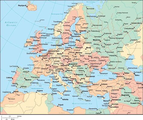 Map of Europe (Countries and Cities) .